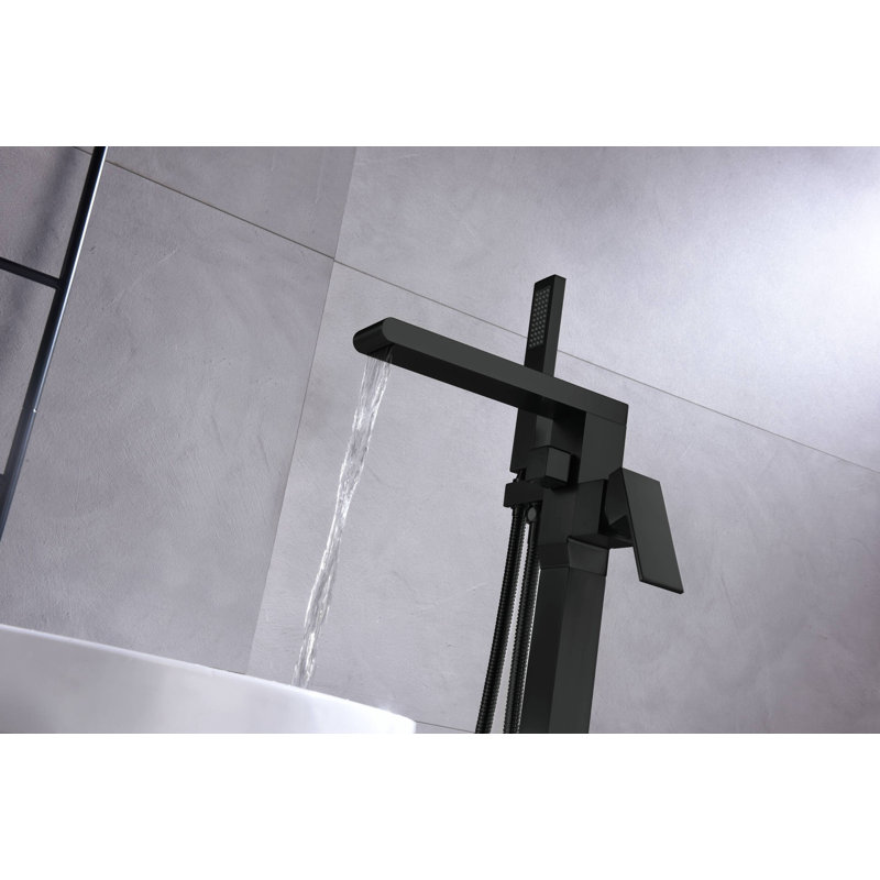 Floor Waterfall Faucet with Diverter, Matte Black