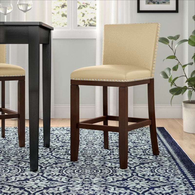 Arkadian Upholstered Counter Stool with Solid Wood Frame, Black, Counter Stool (24" Seat Height)
