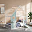 Lits jumeaux cabane, glissade en bois MDF avec lumières de boules, chambre d'enfant bleue moderne-1283288697