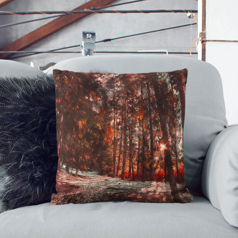 Forest Sunlight Painting Cushion with Filling, Stone, 55cm H x 55cm W x 20cm D