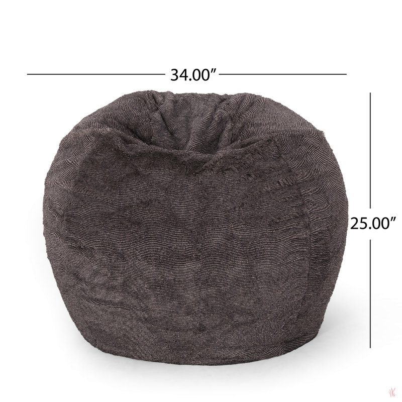 Vida 3 Foot Rounded Faux Fur Bean Bag, Brown Faux Fur