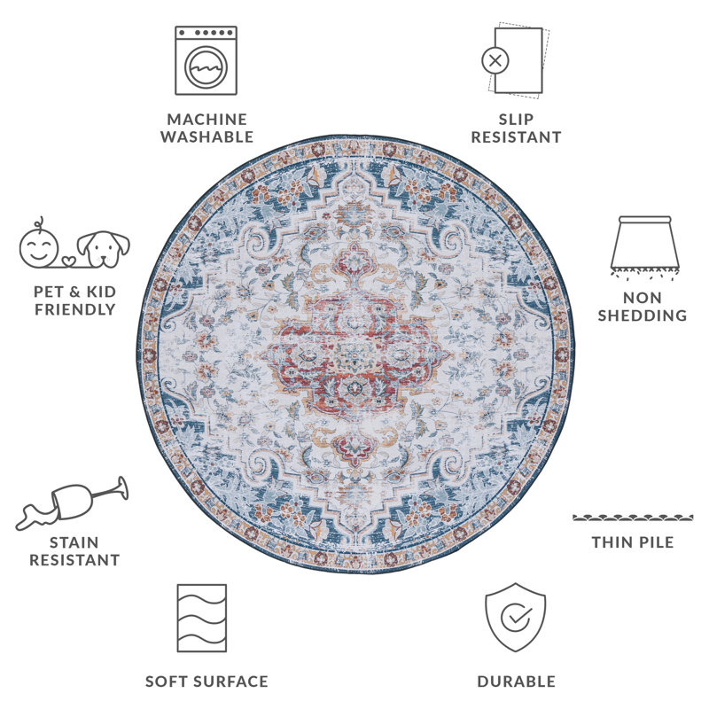 Tucson Performance Machine Washable Oriental Rug, Round 6'