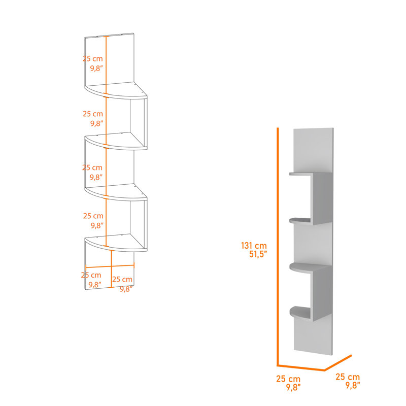 Tablette flottante de coin Rosebud: unité moderne à 4 tablettes murales, Blanc