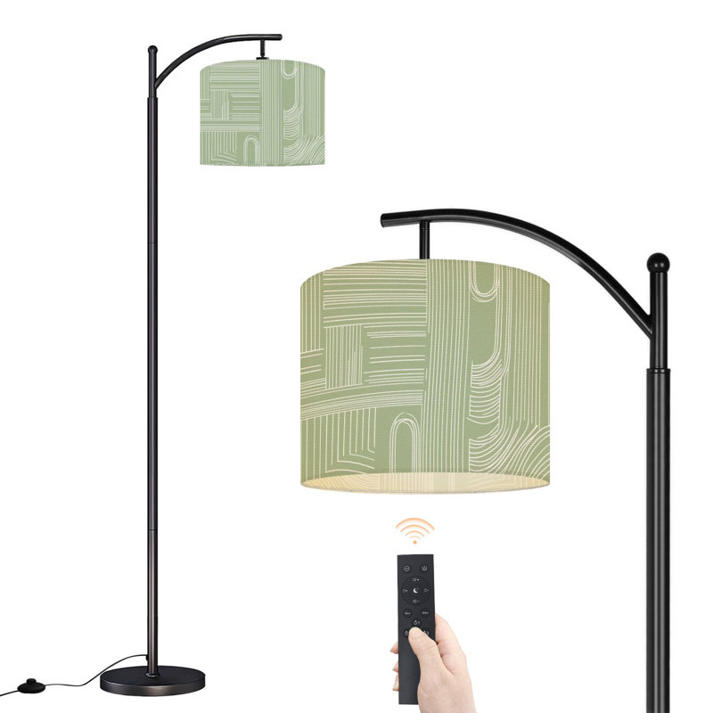 Arc Floor Lamp Geometric Line White Sage Green Floor Lamps with Remote LED Lights Adjustable Lamp Shades Tall Standing Lamps for Reading Office Living Room