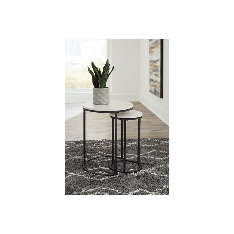 Ensemble de 2 tables d'appoint Damaje, Blanc / Blanc, H 22,88 po x l 18,13 po x P 18,13 po