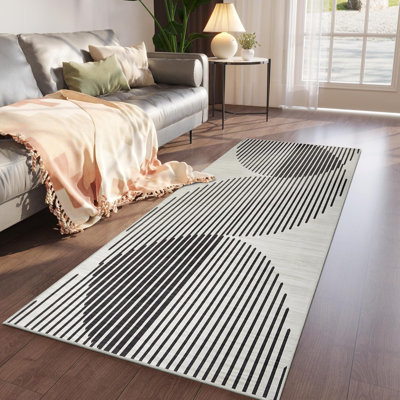 Aspire Homeware Modern Abstract Area Rug Black White Indoor Carpet