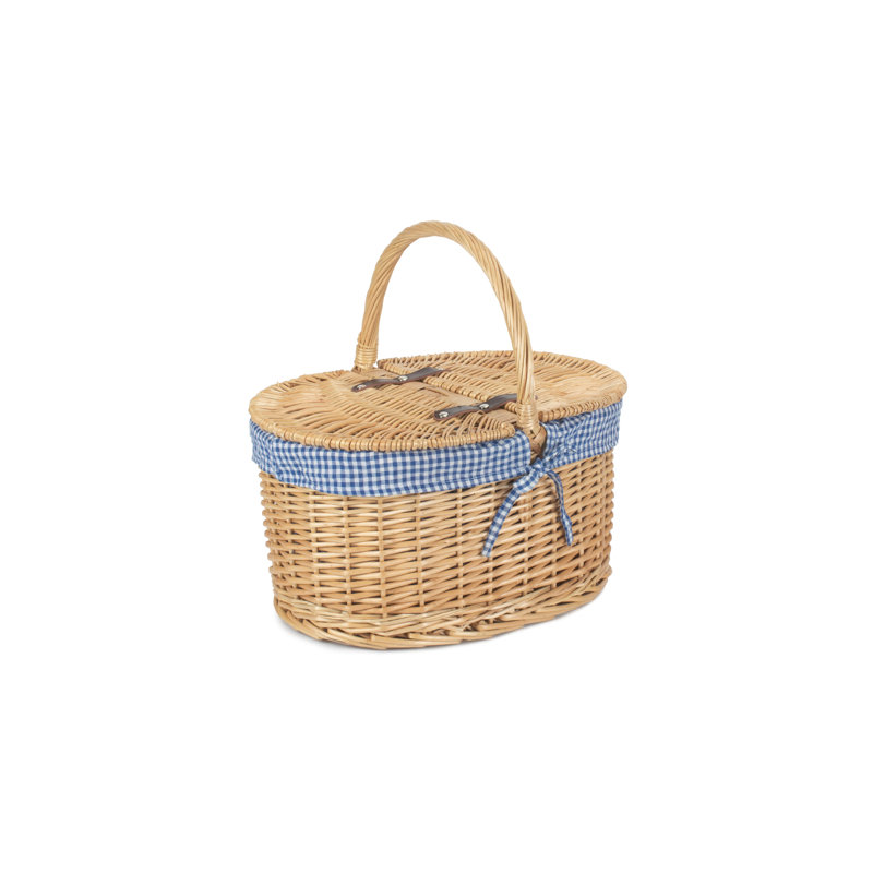 Wicker Lidded Picnic Hamper with Lining, Blue
