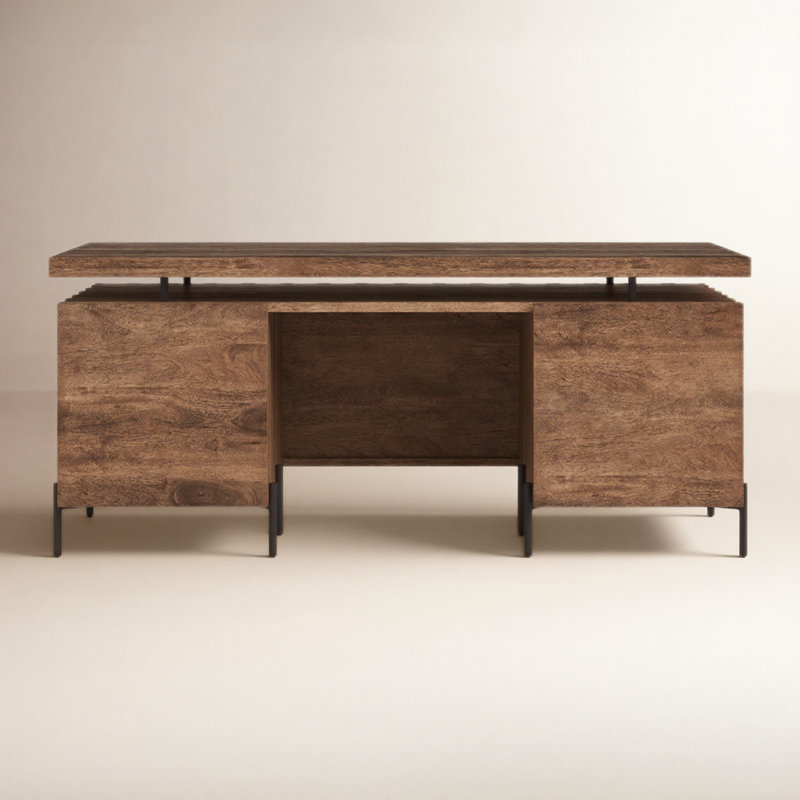 Rori Solid Wood Top Credenza Desk, Brown