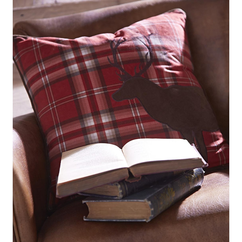 Tartan Stag Cushion Cover, Red