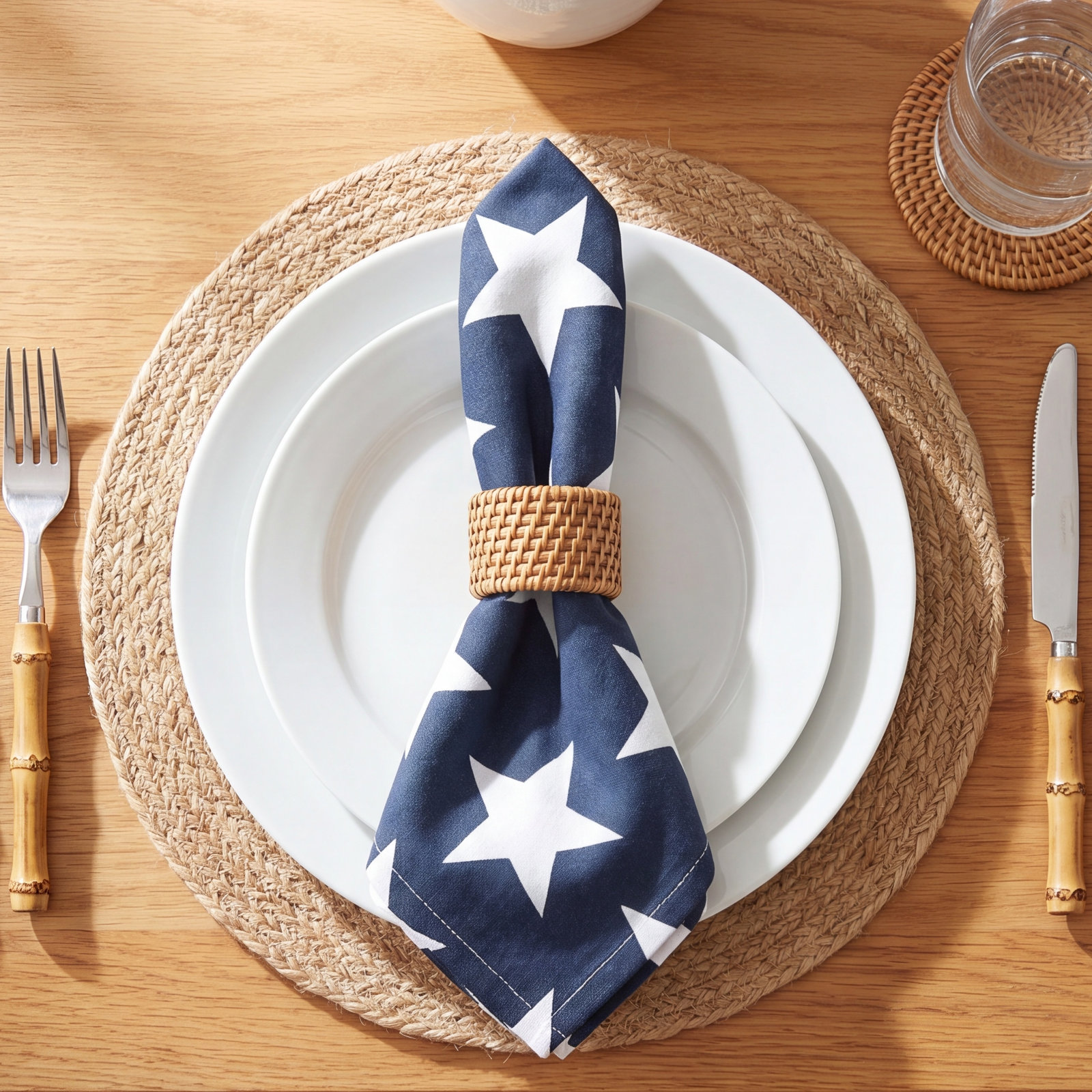 Americana Star Napkin (Set of 4), Patriotic Stars Table Linen for Memorial Day & 4th of July