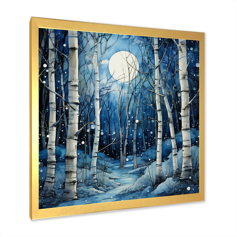 Birch Woods Mystic Moonlight I - reproduction sur toile, H 16 po x l 16 po x P 1 po, Cadre doré simple
