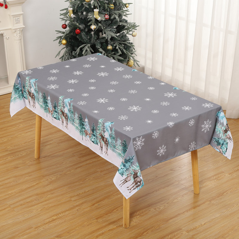 Grey & Green Trees Deer Print Fabric | 100% Polyester Slub Cloth, 150GSM for Curtains, Cushions & Craft Projects, 201 cm L