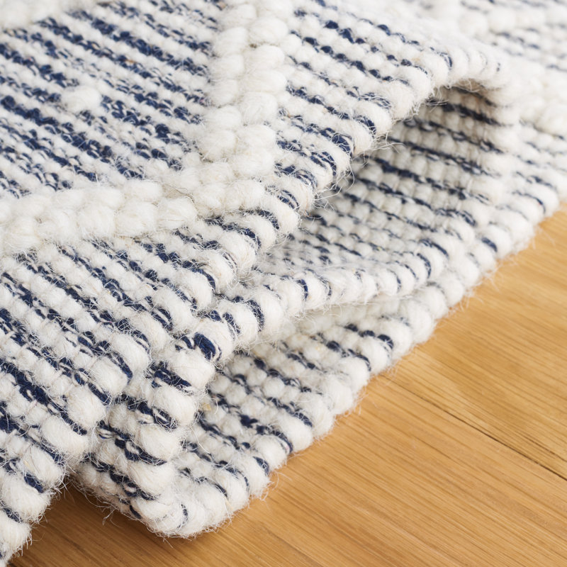 Jacques Hand Woven Wool/Cotton Southwestern Rug in Ivory/Navy, Square 6'