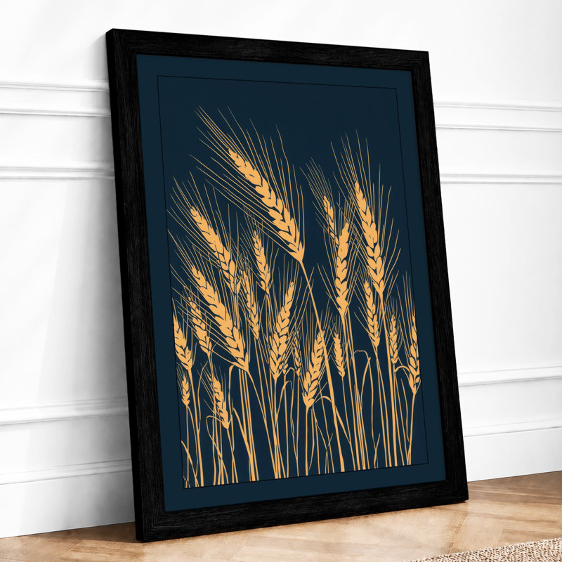 Golden Grain Stalks Botanical - Print, A2 - 59.4 x 42.0 cm, Black