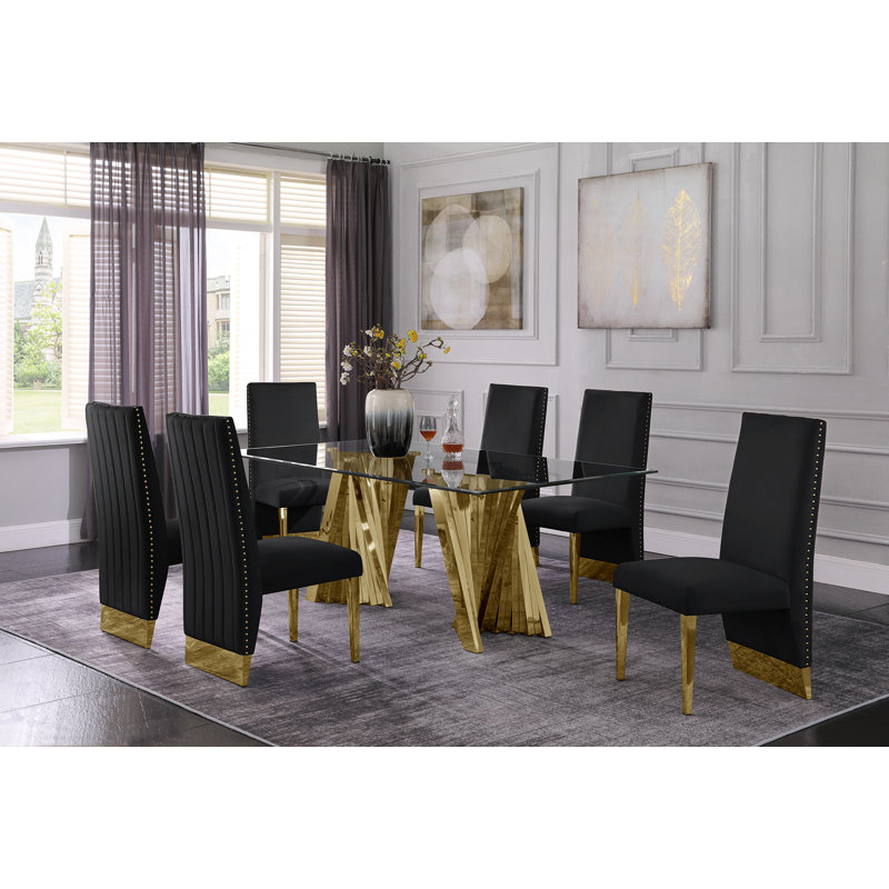 Ensemble repas pour 6 personnes Marcella, Noir, Doré