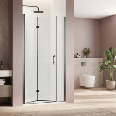 Porte de douche à double vitrage battante Bifold l 30 po x H 72 po, porte de douche réglable sans cadre avec verre trempé transparent de 1/4 po