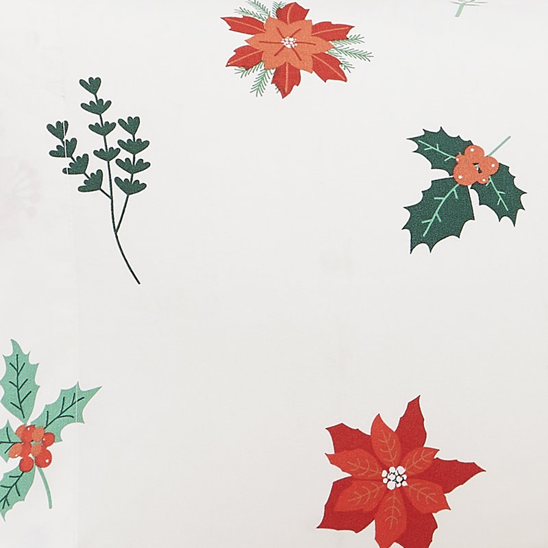 Printed Holiday 3Pc Sheet Sets, Easy Care, Soft & Wrinkle-Resistant Holiday Bedding - Poinsettia, Twin, Off-White Poinsettia