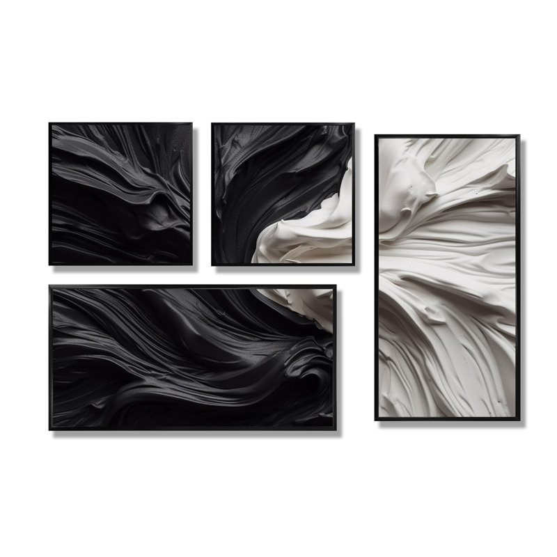Noir et blanc marbré Dreamscape V - 4 impressions sur toile noir moderne, Noir, Impression encadrée sans passe-partout