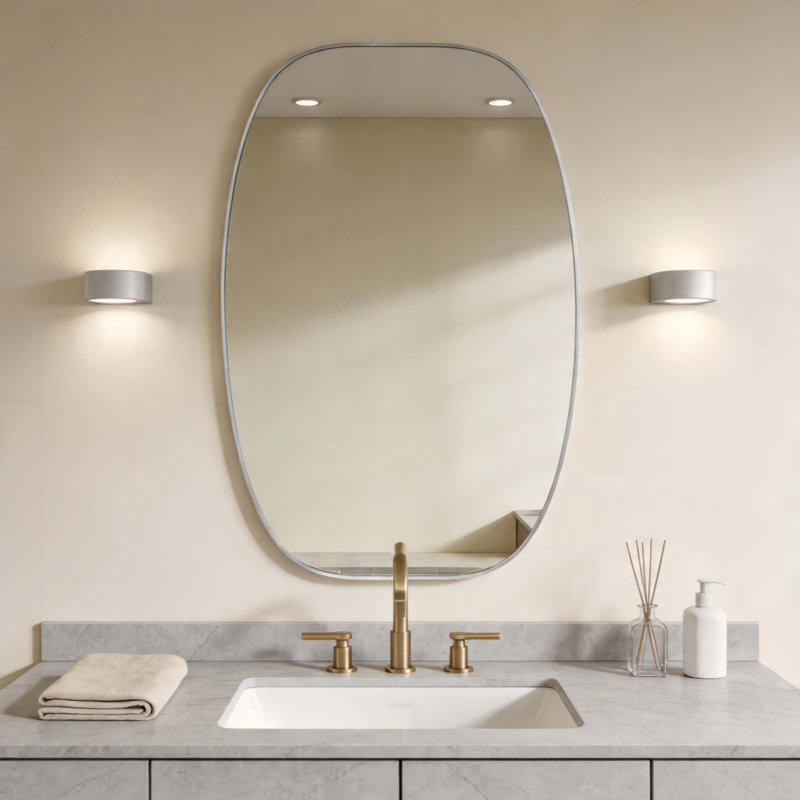 Miroir de salle de bain mural, H 48 po x l 30 po, Argent