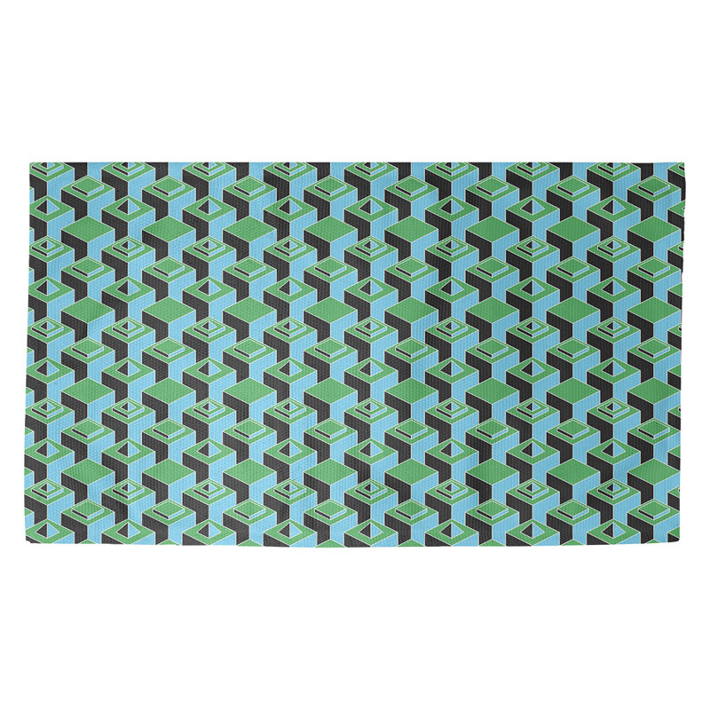 Gratte-ciels vert/Tapis décoratif noir, Rectangle 2 pi x 3 pi