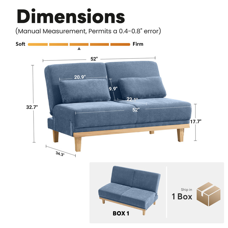 Module de futon rembourré 51,5 po, Chenille bleu