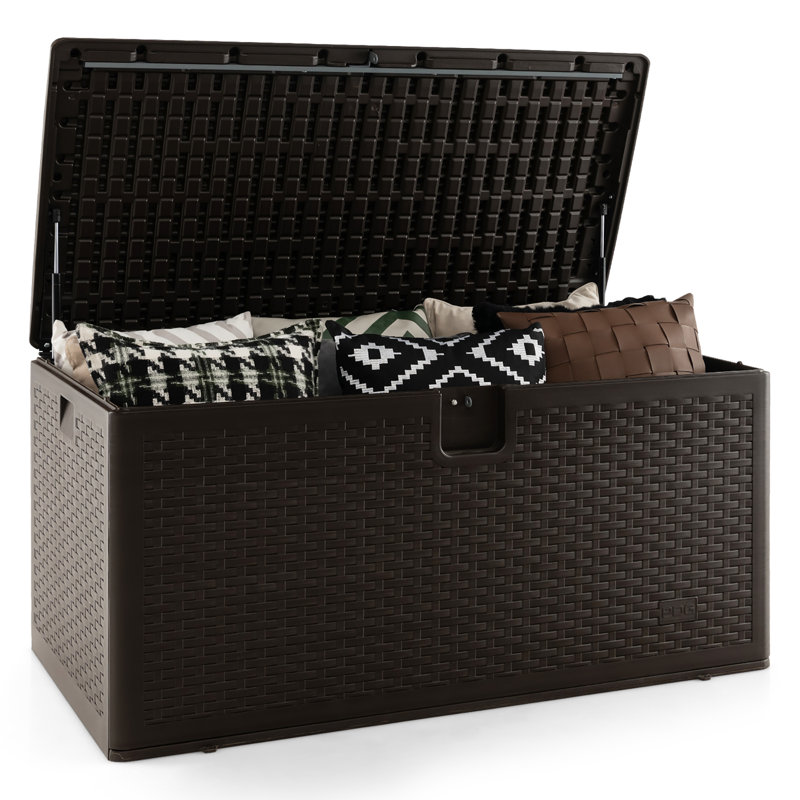 Costway 50'' W 100 Gallons Water Resistant Lockable Deck Box in Brown, 120 gallon