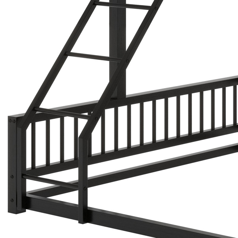 Structure de lit superposé au sol avec échelle et garde-corps de sécurité, Noir