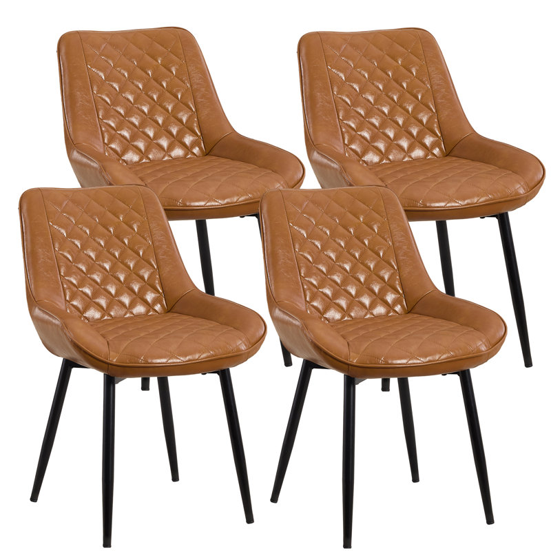 Faux Leather Upholstered Metal Dining Chair, Brown, 4