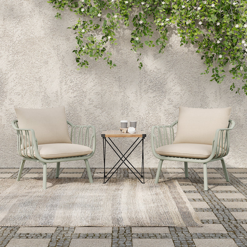 Fauteuil club d'extérieur Huron PP, finition verte avec coussin beige, ensemble de 2, Coussin beige / structure vert clair