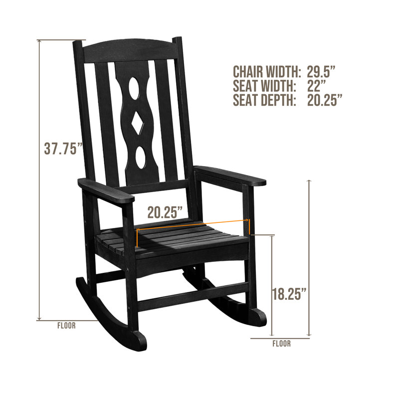 Chaise berçante d'extérieur en plastique Costner, Noir