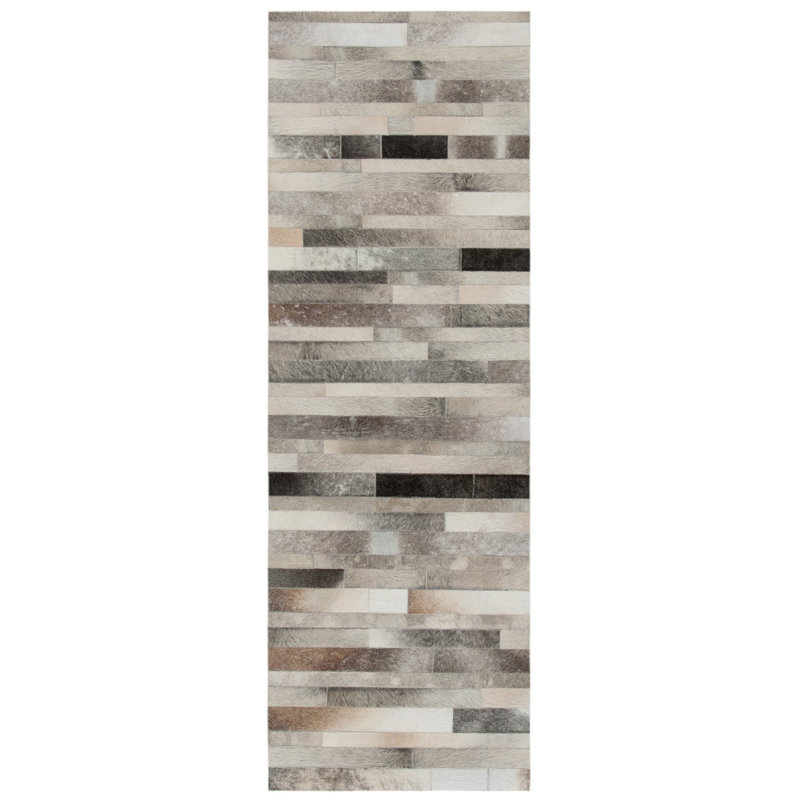 Fazeley Studio Leather Hand Woven Leather Geometric Rug, Runner 2'3" x 11'