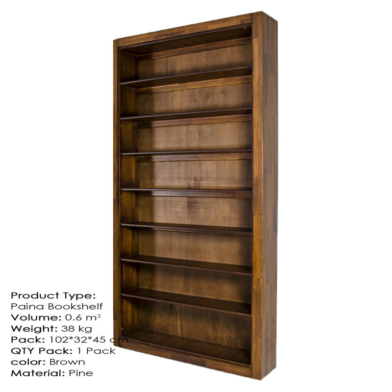 Garstang Solid Wood Standard Bookcase, (8 Shelves) 87" H x 39.37" W x 12" D