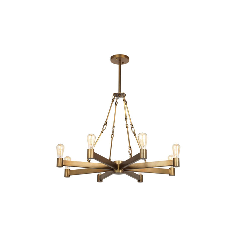 Antique Brass 8-Light Starburst Metal Chandelier