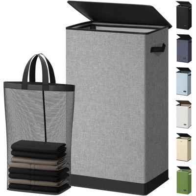 Laundry Hamper With Lid 100L Large & Tall Collapsible Laundry Basket, Clothes Hamper With Bag Removable Easy To Carry, Dirty Hampers For Bedroom, Bathroom, Dorm, College, Grey