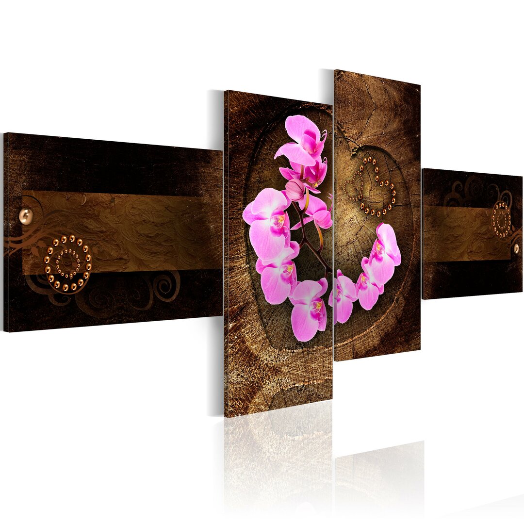 5-tlg. Leinwandbild-Set Orchidee und Holz