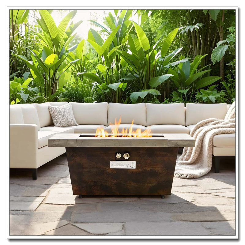 Table de foyer rectangulaire avec effet de texture imitant le ciment, table de foyer d'extérieur de 50000 BTU pour le patio, la cour et le jardin