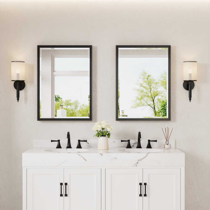 Miroir de salle de bain rectangulaire biseauté, 36 po x 24 po, Noir mat