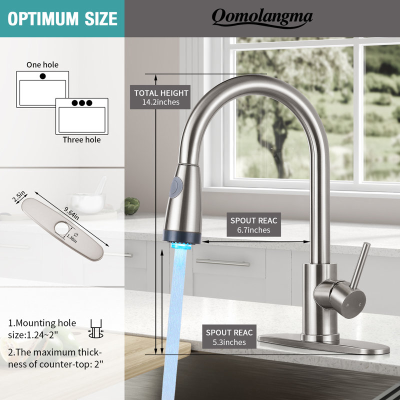 LED Pull Out Kitchen Faucet with Pull Down Sprayer, Brushed Nickel