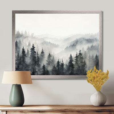Grey Misty Morning Forest Horizon - Forest Framed Wall Art