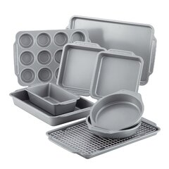  BergHOFF 11Pc Perfect Slice Bakeware Set, Covered Rectangle  Cake Pan, Cookie Sheets, Muffin Pan, Loaf Pan, Round, Square and Rectangle  Cake Pans, Slicer, Non Toxic, PFOA Free, Grey & Grey: Home