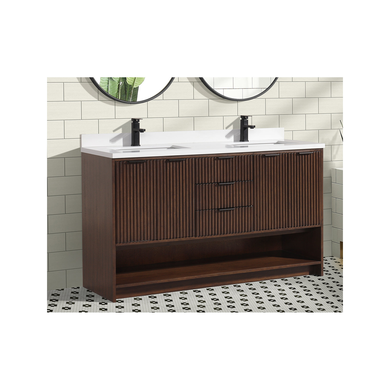 Anelie 55'' Double Bathroom Vanity, Walnut
