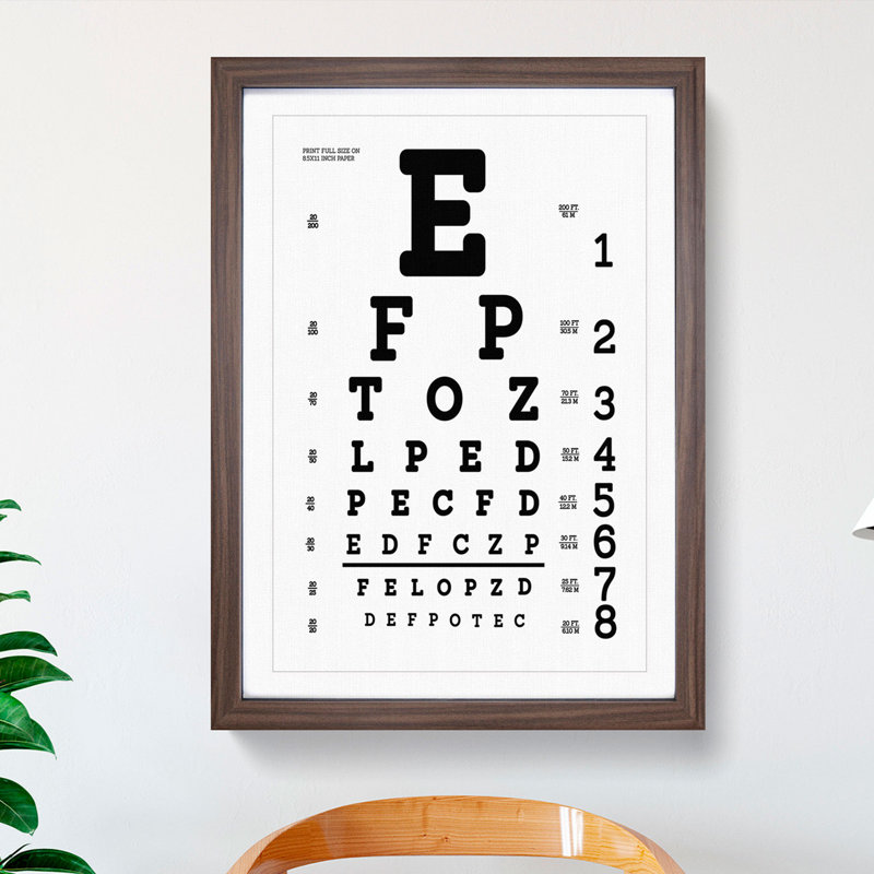 Eye Test Chart - Framed Print, 90cm H x 65cm W x 2cm D, Walnut