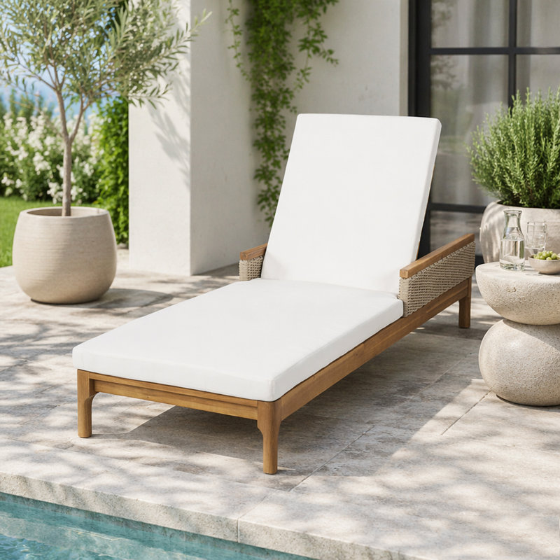 Méridienne d'extérieur en bois d'acacia massif, Light Grey+Natural，Beige