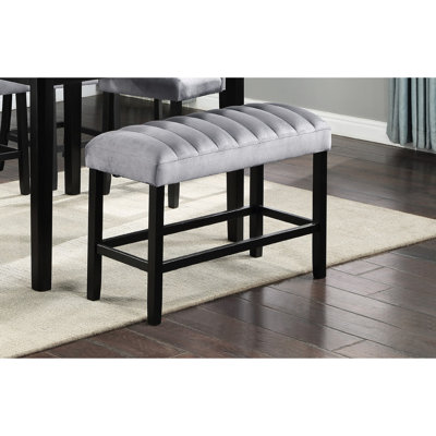 Banc à hauteur de comptoir pour la cuisine - velours noir gris, assise de salle à manger transitionnelle solide et coussinée en bois