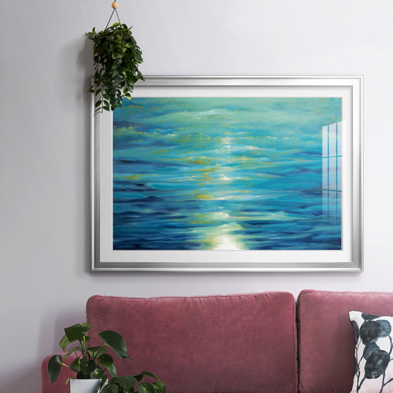Bleu profond encadré sur papier, Argent, H 15 po x l 21 po x P 1,5 po