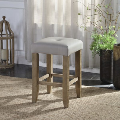 Tabourets de comptoir rembourrés en similicuir gris contemporain avec coussin de siège et repose-pieds
