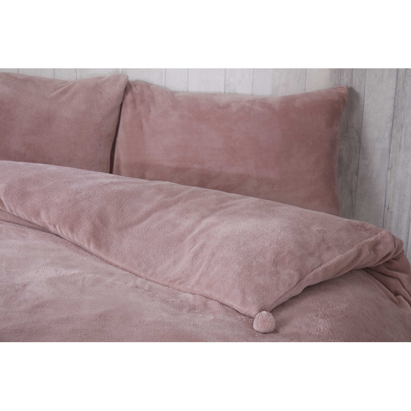 Parsifal Cotton Blend Solid Colour Bedding with Pillowcases, Blush, Double Duvet Cover + 2 Standard Pillowcases