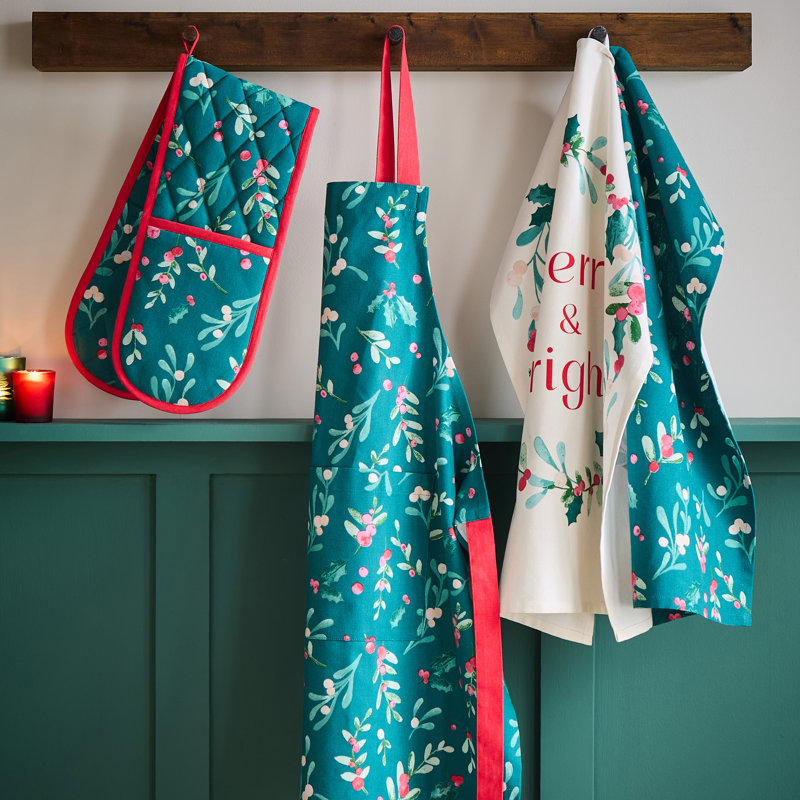 Christmas Holly and Mistletoe Cotton Kitchen Adult Apron
