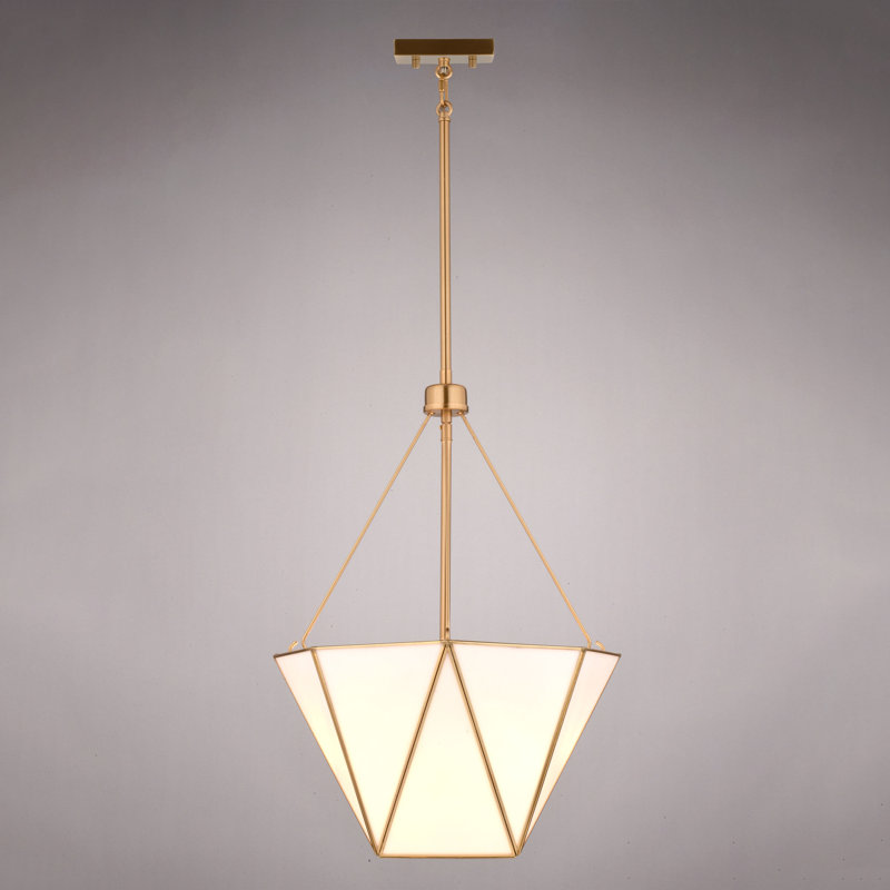 Burnett 3-Light 15.75 In. Wide Muted Brass Mid-Century Modern Cone Pendant With White Opal Tiffany Glass Shade, Adjustable Height, Hanging Ceiling Fixture For Dining Table Bedroom Island Foyer