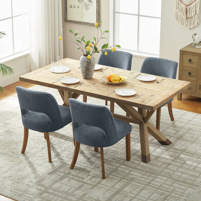 Nakenzie Upholstered Back Side Dining Chair, Chenille Navy